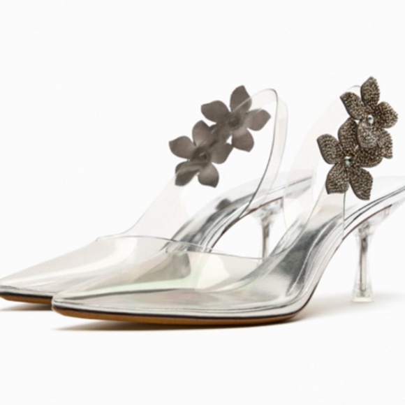 🤍 FLORAL VINYL HIGH HEELED SHOES - Picture 1 of 4